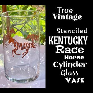 ▪️VTG▪️Stenciled KY Horses Cylinder Glass Vase